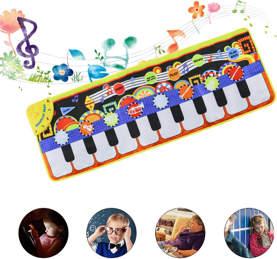 Tencoz Musical Piano Mat 19 Keys Piano Keyboard Play Mat Portable Musical Blanket Build-in Speaker & Recording Function for Kids Toddler Girls Boys: Toys & Games