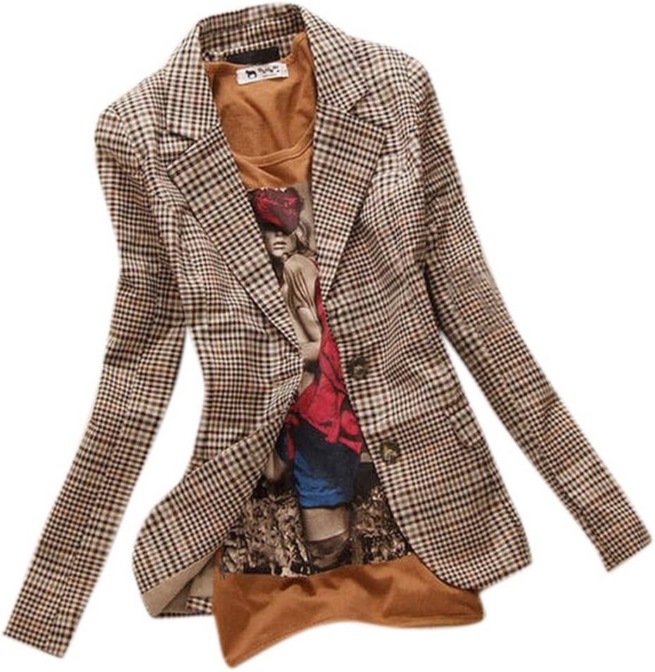 Allbebe Women's Boyfriend Classic Slim Petite Plaid Elbow Patch Jacket Blazer