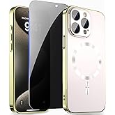 ZZYYQSL Magnetic Case for iPhone 15 Pro Max with Privacy Screen Protector and Full Camera Cover for iPhone 15 Pro Max, Sparkle Metal Glossy Luxury Color Phone Cases for 15 ProMax, No Fading-Gold