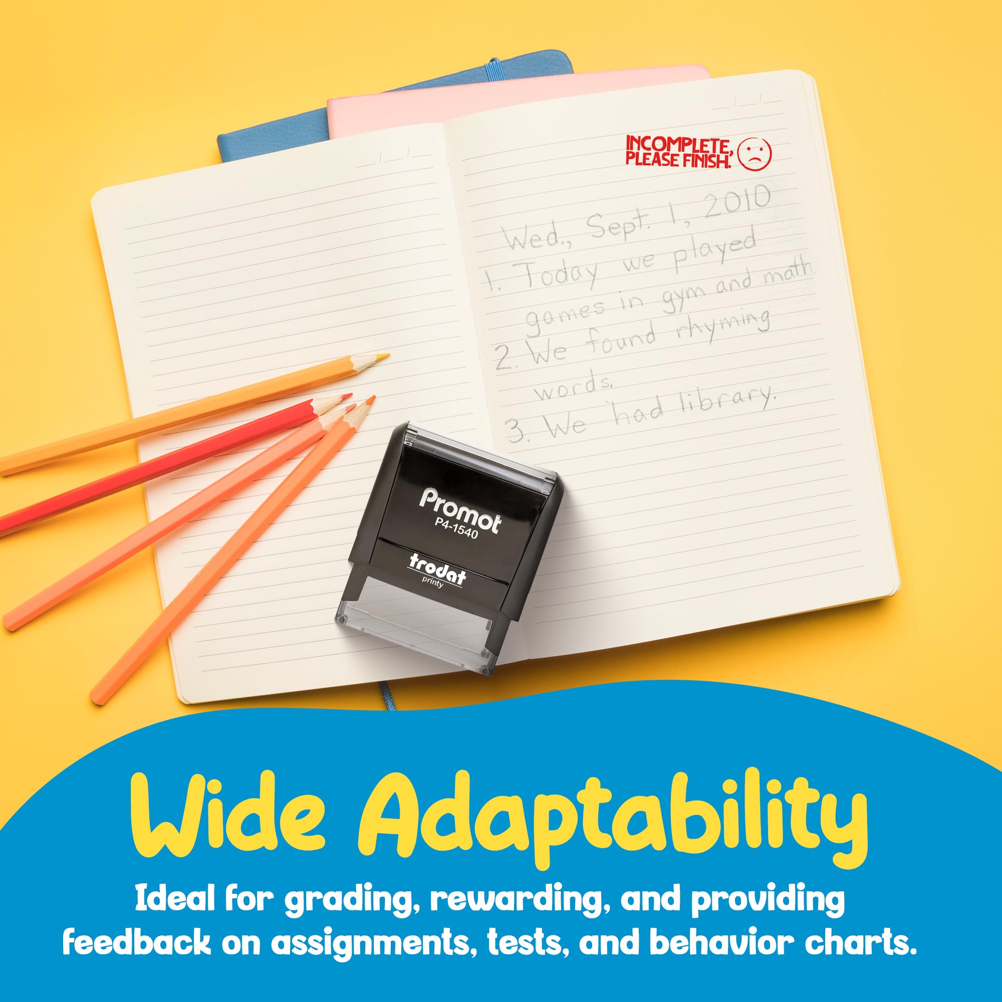 Promot Teacher Stamp - Self Inking Teacher Stamps for Kids, Classroom, or Homeschool Use - Encouraging “Incomplete Please Finish” Feedback Tool for Teachers, Grading Stamps for Teachers & Rewards