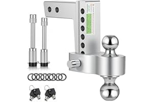 GAFONAXDRI Aircraft Aluminum Adjustable Trailer Hitch for 2 Inch Receiver, Tow Dual Ball 2'' & 2-5/16'' Towing Weight 12,500 LBS, 6'' Drop/Rise, Lightweight/Anti Rust Anti Rattle, Bulletproof Lock Pin