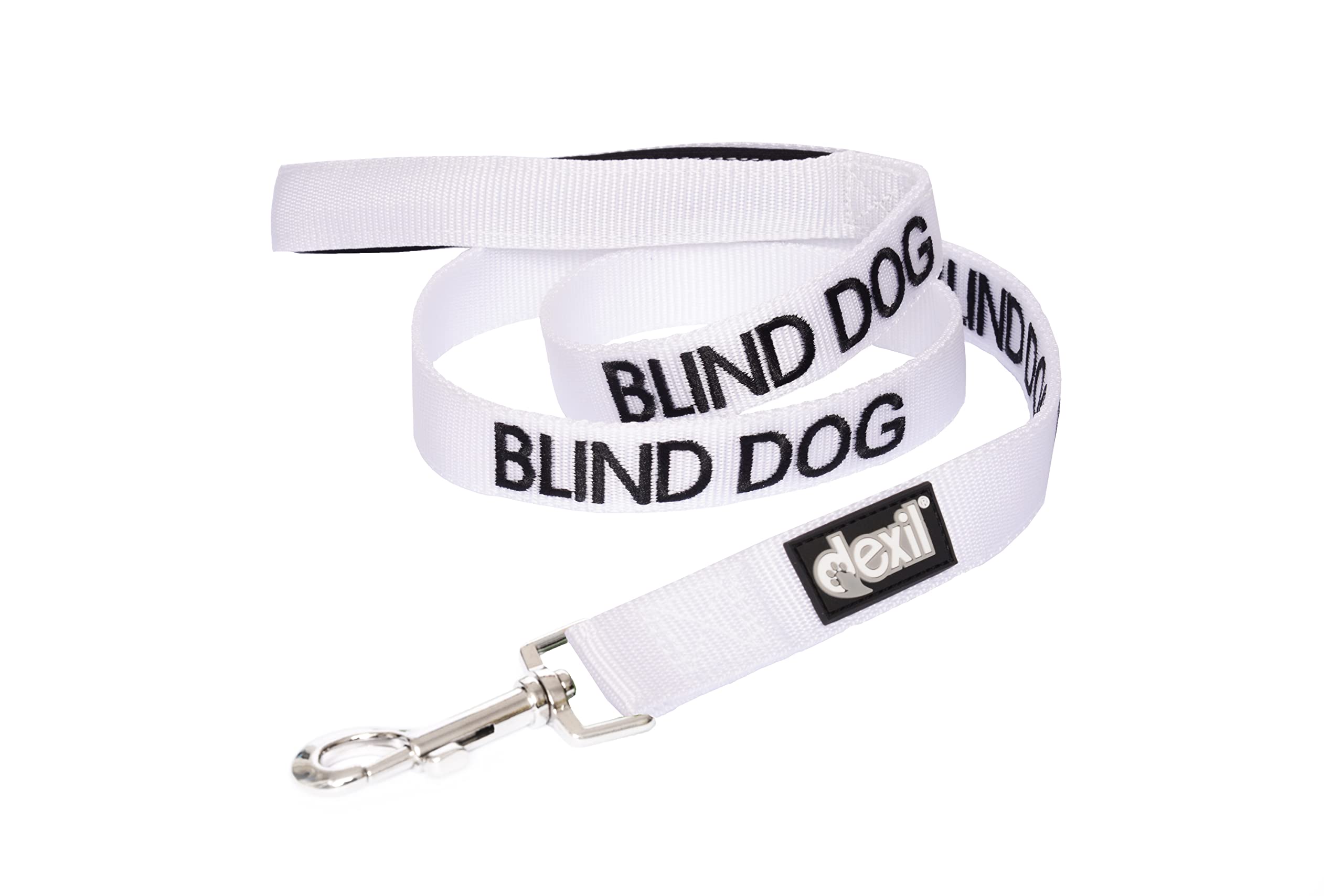 Dexil BLIND DOG (Dog Has Limited/No Sight) White Warning Dog Colour Coded Luxury Padded Personalised 1.2m 4ft Lead Leash To Prevent Accidents or Incidents. Dog Award Winning