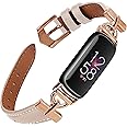 Apawband Unique D-shape Metal Buckle Bands Compatible with Fitbit Luxe Bands for Women Top Grain Leather Strap Compatible for Fitbit Luxe/Fitbit Luxe Special Edition Fitness Tracker (Rose Gold/Beige)