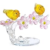 Pink Crystal Flowers with Couples Yellow Birds Gifts Glass Floral Animal Collectible Figurines Presents for Newlyweds Married Couple Housewarming Ornaments for Parents (Yellow)