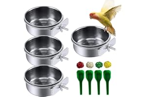 kathson Stainless Steel Bowls for Birds,4 Pcs Parrot Feeder Dish Cups,Bird Cage Water Food Bowl Coop Cup with Clamp Holder for Parrots Cockatiel Budgies Parakeet Lovebird(S)