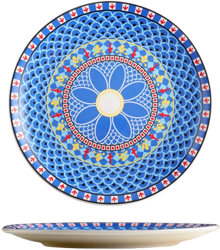 Ceramic Flat Plate Bohemian Disc Home Dishes Western Food Dishes Wall Decoration Decoration Fruit Plates-9 inch blue cloud star