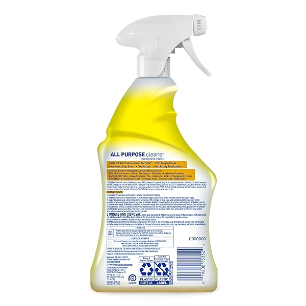 LYSOL ALL PURPOSE CLEANER SPRAY, MULTI-PURPOSE DISINFECTING SPRAY, KITCHEN & BATHROOM CLEANER, LEMON BREEZE SCENT, 32 FL OZ