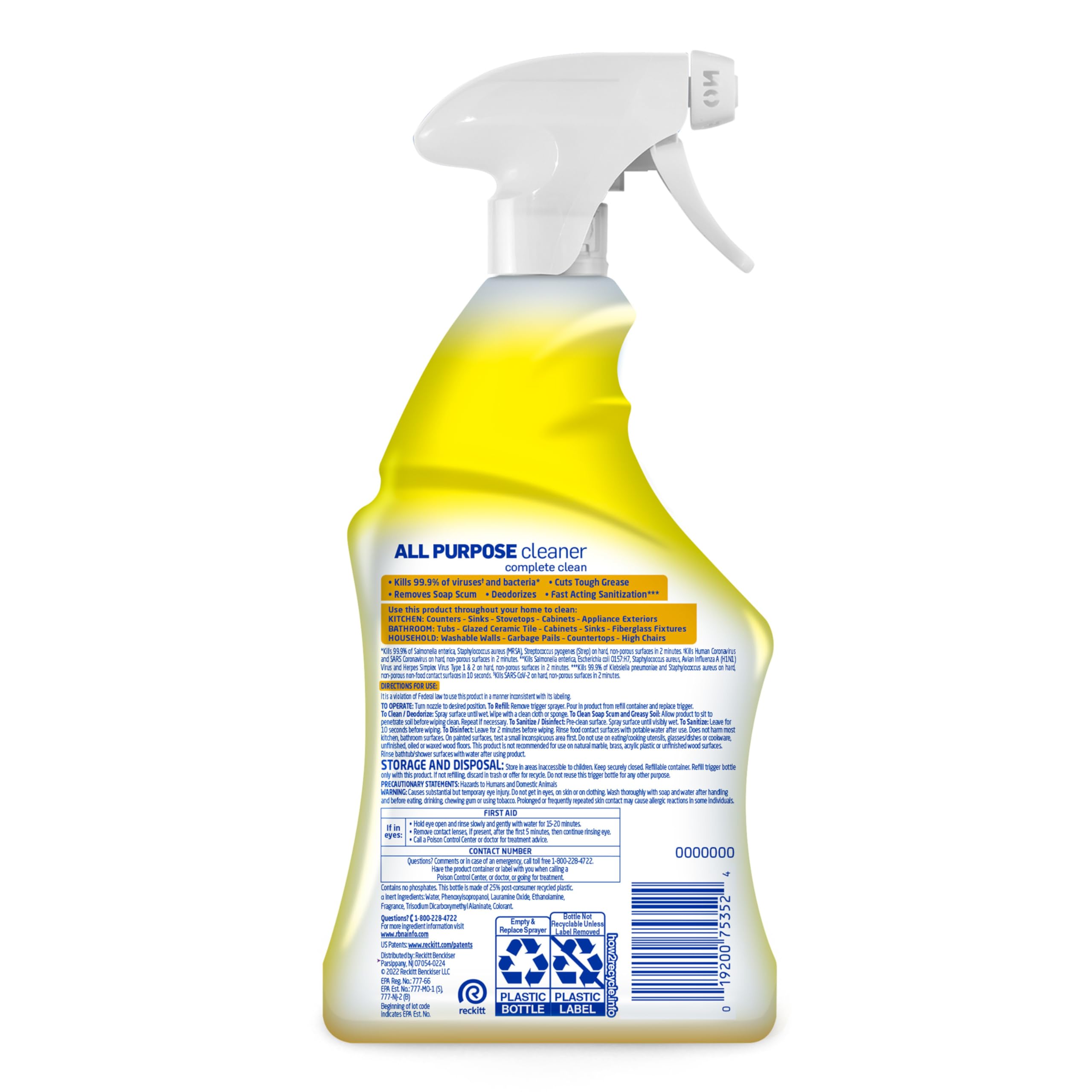 Lysol All Purpose Cleaner Spray, Multi-Purpose Disinfecting Spray, Kitchen & Bathroom Cleaner, Lemon Breeze Scent, 32 Fl Oz