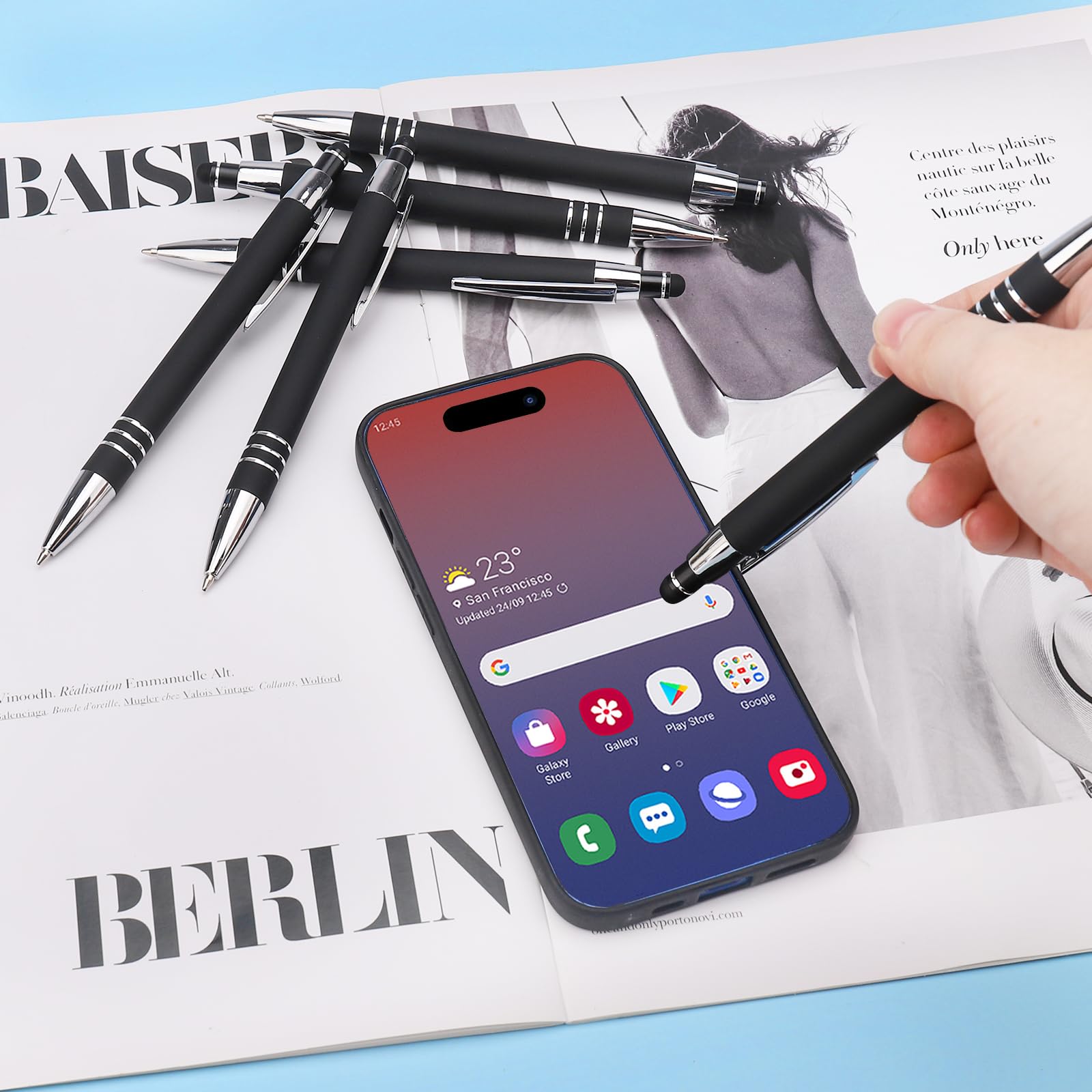 ENLACE Hochwertig Kugelschreiber Set 6 Stück Ergonomischer Kugelschreiber Metall Kulli mit Rutschfeste Griffzone, Druckkugelschreiber mit 10 Stück Kugelschreiberminen für Büro Haushalt, Schwarz 5