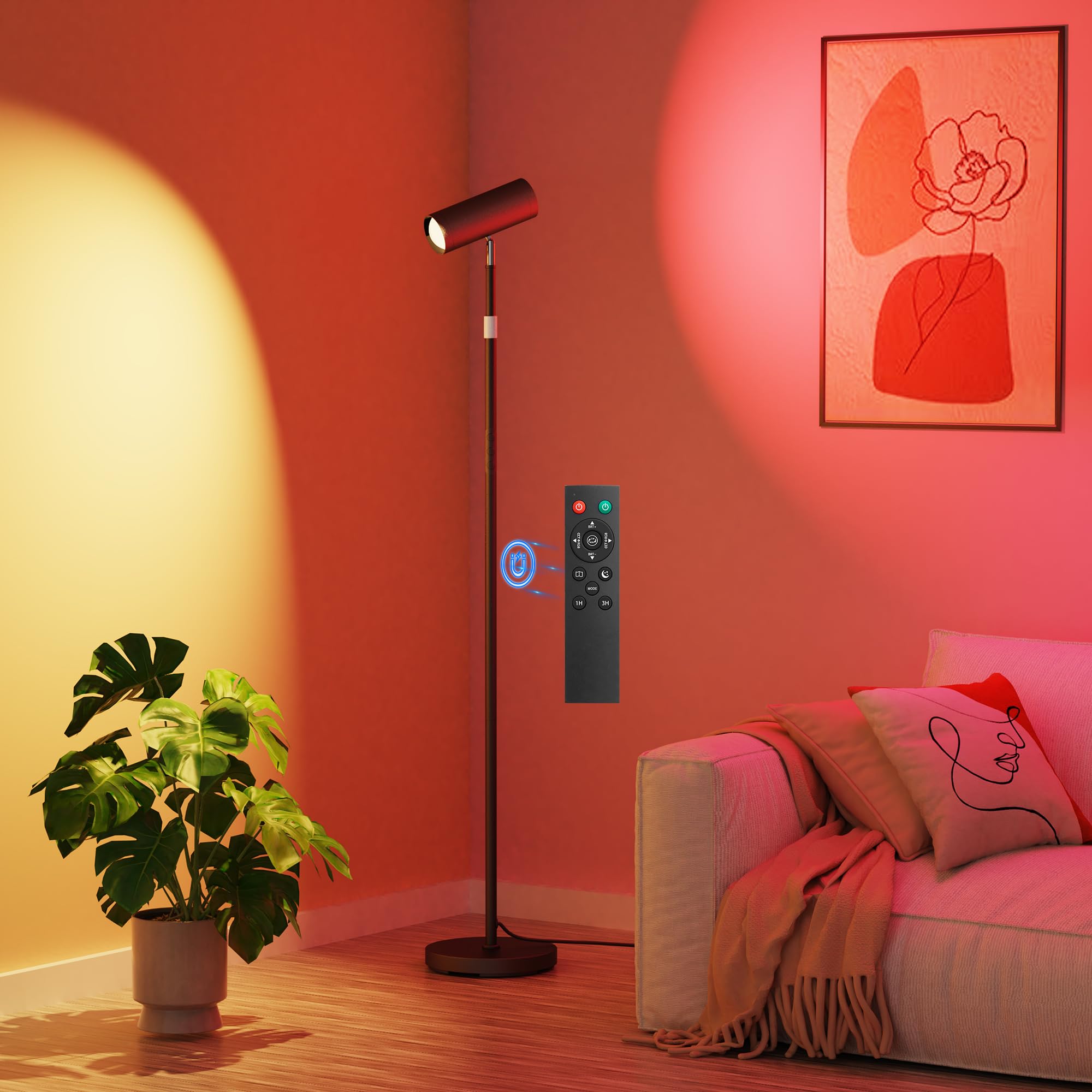 Photo 1 of SIBRILLE Spotlight Floor Lamp, Tall LED Standing Lamp with Remote/Touch Control, 2700K-6500K, 350°Rotating Head Standing Lamp, Reading Floor Lamp for Living Room, Bedroom, Office & Wall Art, Black RGB