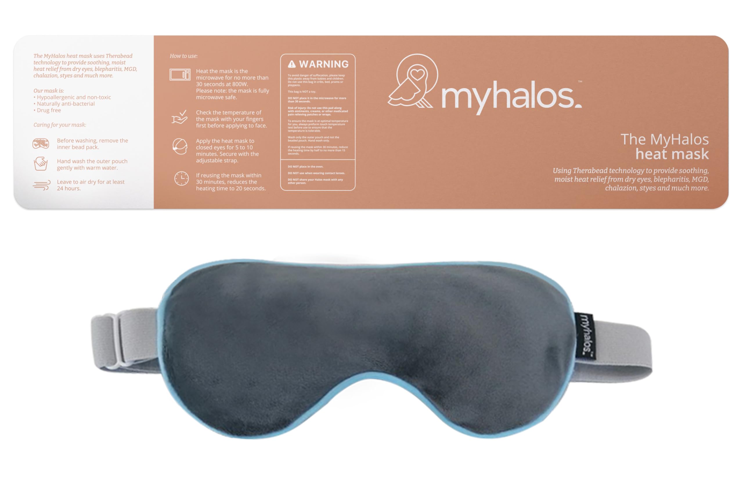 MyHalos® Heated Eye Mask for Dry Eyes - Steam Warm Compress for Eyes - Remove Styes, Chalazion Therapy Warming and Heating Pad Hot Compress - Moist Heat Mask for Blepharitis & MGD