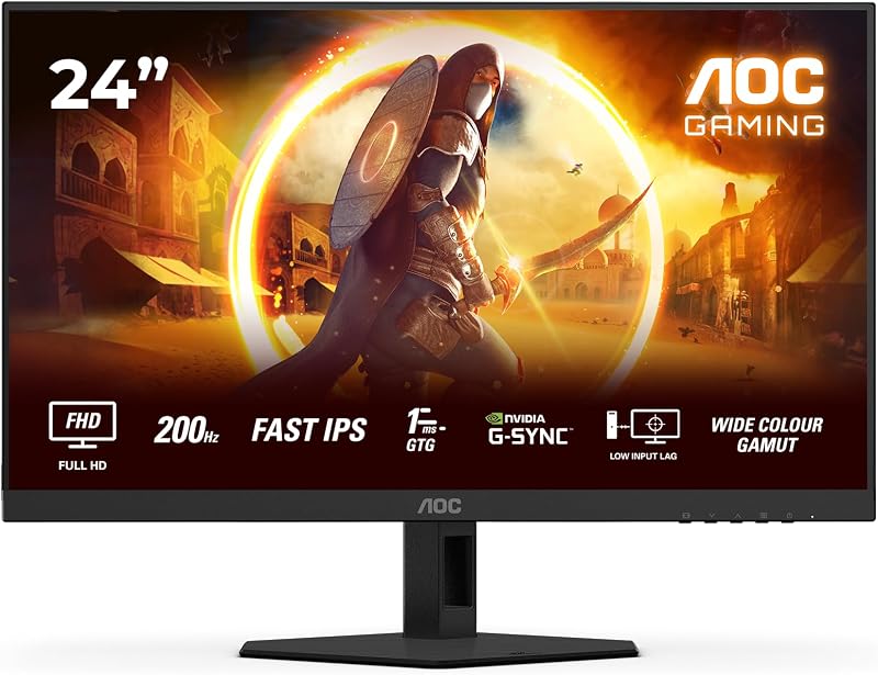 24G4HRE 24 Zoll FHD Gaming Monitor, 200Hz, Fast IPS Panel, 1ms GtG, HDR10, G-Sync Compatible, Lautsprecher,(1920x1080 HDMI 2X 2.0) Schwarz