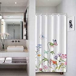 AWERT Small Half Size Stall Shower Curtain with 6