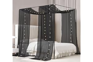 Akiky Canopy Bed Curtains with Light Princess Bed Canopy Scarf for Full/Queen Metal Bed Frame,Wood frame Bed-2 Panel Sheer Curtain(Full/Queen,Black)