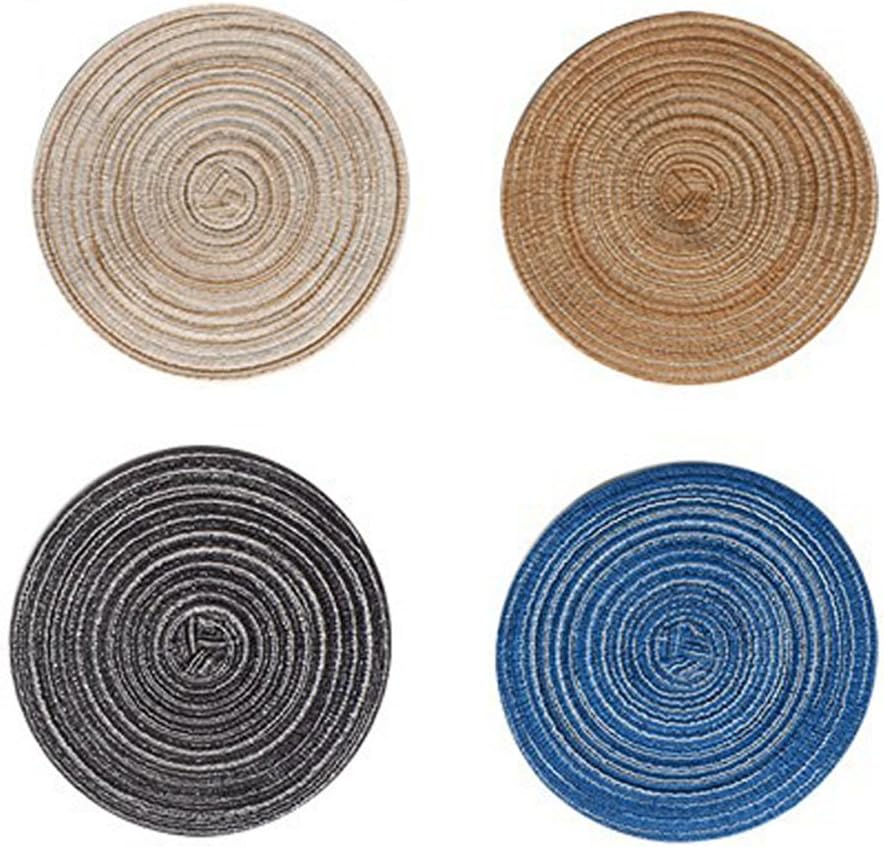 POPU Table Mats 14 Inch Round Placemat Braided Woven Place Mats for Kitchen Table Set of 4