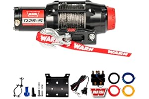 Warn R25-S Rope Winch - 2,500 lb. Pulling Capacity, Equipped with 50’ of 3/16” Synthetic Rope & Remote-Mounted Rocker Switch 