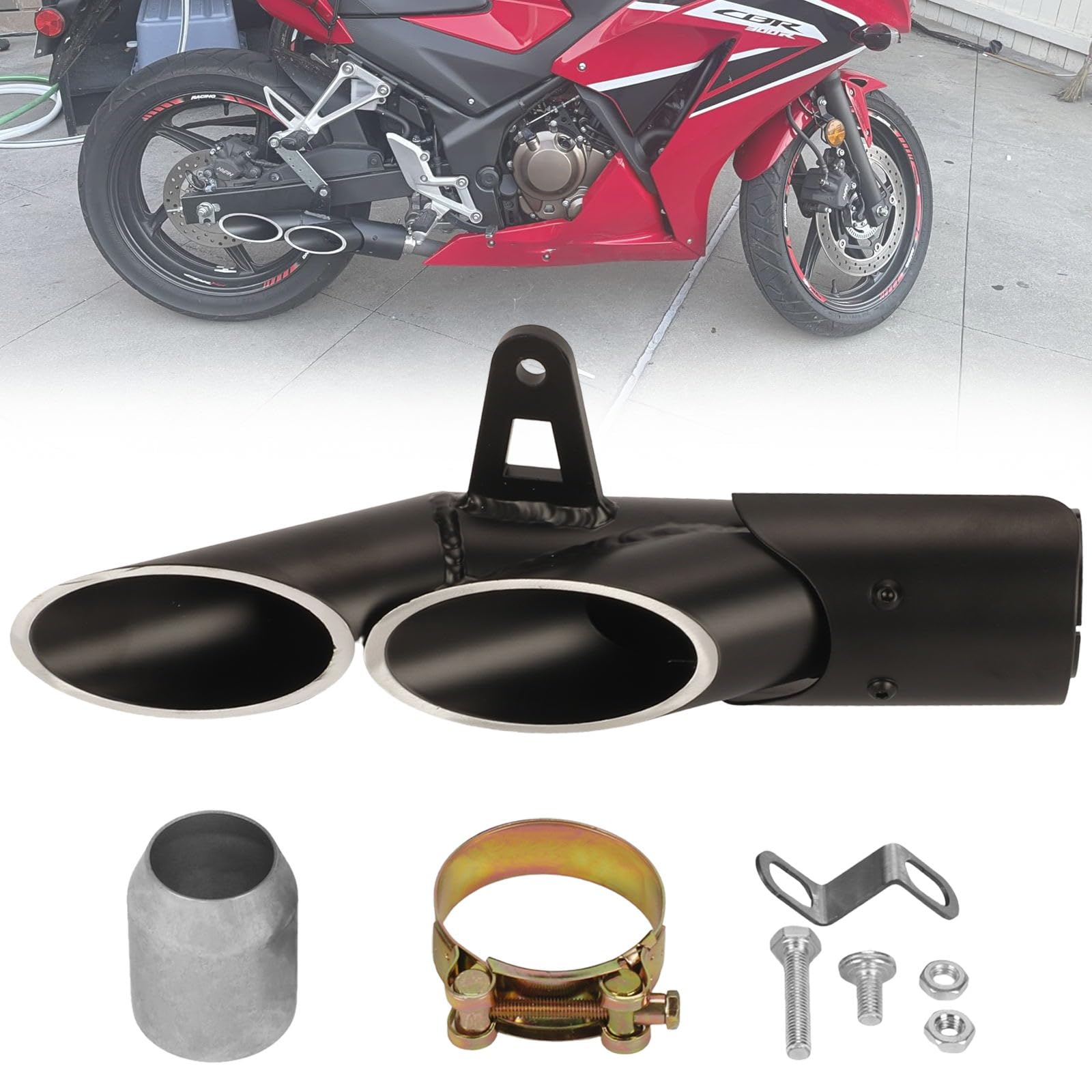 Photo 1 of awliye 38-51mm Universal Motorcycle Exhaust, 1.5-2" Dual-outlet Exhaust Tail Pipe Muffler Compatible With 250/300 Kawasaki ZX6R10, GSX-S1000, Honda CBR 250RR Cbr600 600GSXR