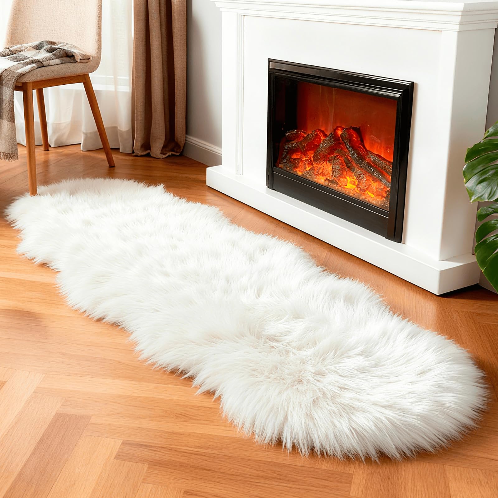 Photo 1 of linmopm Faux Fur Rug Sheepskin Shag Fluffy Fuzzy White 2x6 ft Runner Rugs for Bedroom Bedside Bed Floor Living Room Plush High-Density Cushion Carpet Super Sofa Cover