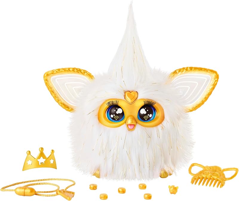 Furby Gold Glam Interactive Plush Toy with Crown Beads Comb 600+ Responses