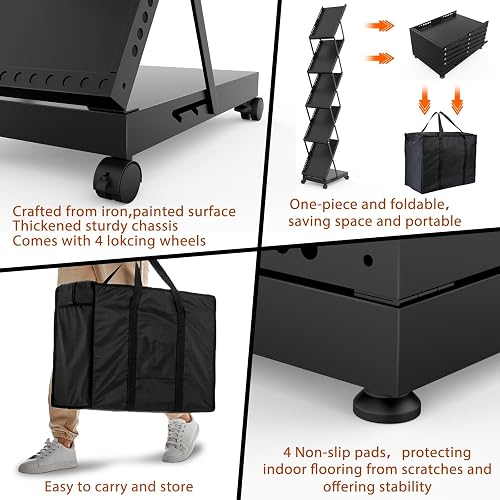 Foldable Aluminum Magazine Rack Floor Stand - 6 Pocket Display With Carrying Bag, Adjustable Height - View #11