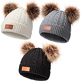 Geyoga Kids Toddler Winter Pompom Hat Baby Knitted Beanie Hat Faux Fur Pom Beanie Cap for Girls Boys 1-3 Years Old