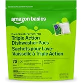 Amazon Basics Triple Action Dishwasher Pacs, Anti-spotting, Fresh Scent, 70 Count (Previously Presto!)