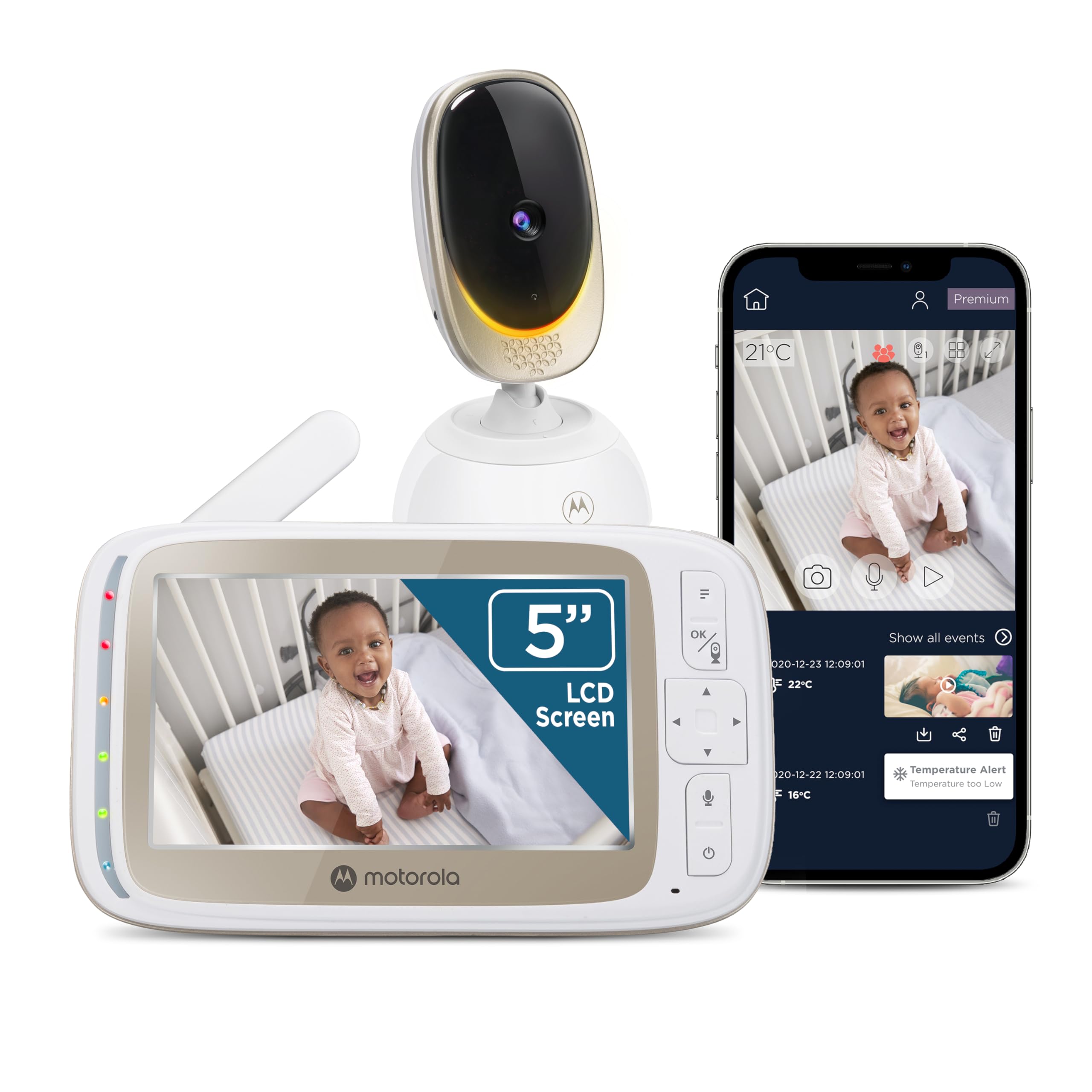 Photo 1 of Motorola Nursery WiFi Video Baby Monitor with Camera and Audio, 5" Screen, HD Camera, Remote Pan-Tilt-Zoom, Smartphone App Access, 2-Way Talk, Night Vision, Temperature and Motion Alerts - VM85