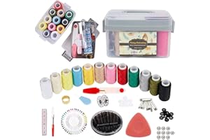 VINTAGE EMBROIDERY V.E. Sewing Kit for Adults & Beginners - Portable Travel Hand Sewing Supplies with Case, Thread, Needles, Scissors - Complete Basic Starter Set (Gray)
