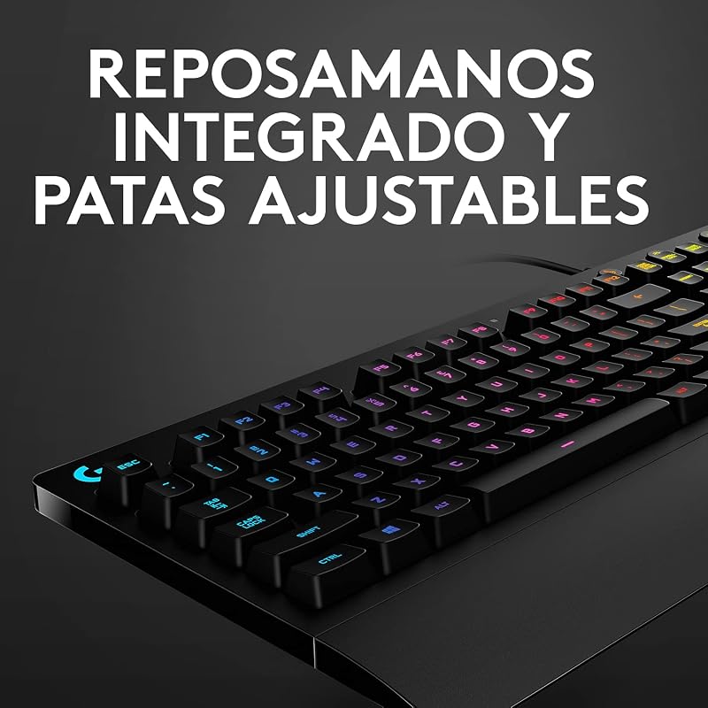 Teclado para jogos logitech g213 prodigy com descanso para pulso, rgb lightsync, teclas retroiluminadas e personalizáveis, resistente a respingos, controles multimídia dedicados, layout es qwerty