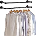 IBUYKE Industrial Pipe Clothes Rack Set of 2, 37 Inch Wall Mounted Clothing Rack, Space-Saving Hanging Closet Rod, Heavy Duty Multi-Purpose Garment Rack for Closet and Laundry Room, Black TYJ001H-2