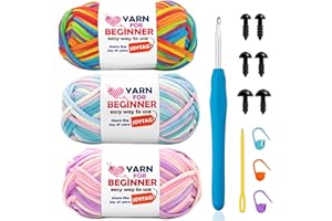 JOYTAG 3 Pack Beginners Crochet Yarn Rainbow Cotton Crochet Yarn for Crocheting Knitting Beginners with Easy-to-See Stitches Cotton-Nylon Blend Crochet Yarn for Beginners Crochet Kit(3x50g)-Variegated Mix 01