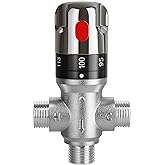 FUGO 1/2 NPT Thermostatic Mixing Valve,Water Mixing Valve with 1/2 NPT Male Connections,Solid Brass,Chrome