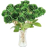 Hananona Artificial Roses Flowers for St. Patrick's Day,12 Pcs Silk Green Rose Bouquet for Spring Home Decoration, Green Faux Roses for Wedding