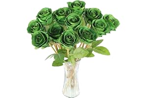Hananona Artificial Roses Flowers for St. Patrick's Day，12 Pcs Silk Green Rose Bouquet for Spring Home Decoration, Green Faux Roses for Wedding