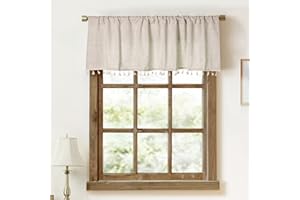 OINDEC 2 Pack Faux Linen Tassel Kitchen Valances for Windows Modern Farmhouse Neutral Valance Curtains Topper Country Rustic Bathroom Small Window Treatment Boho Decor (54x15 inch, Natural)