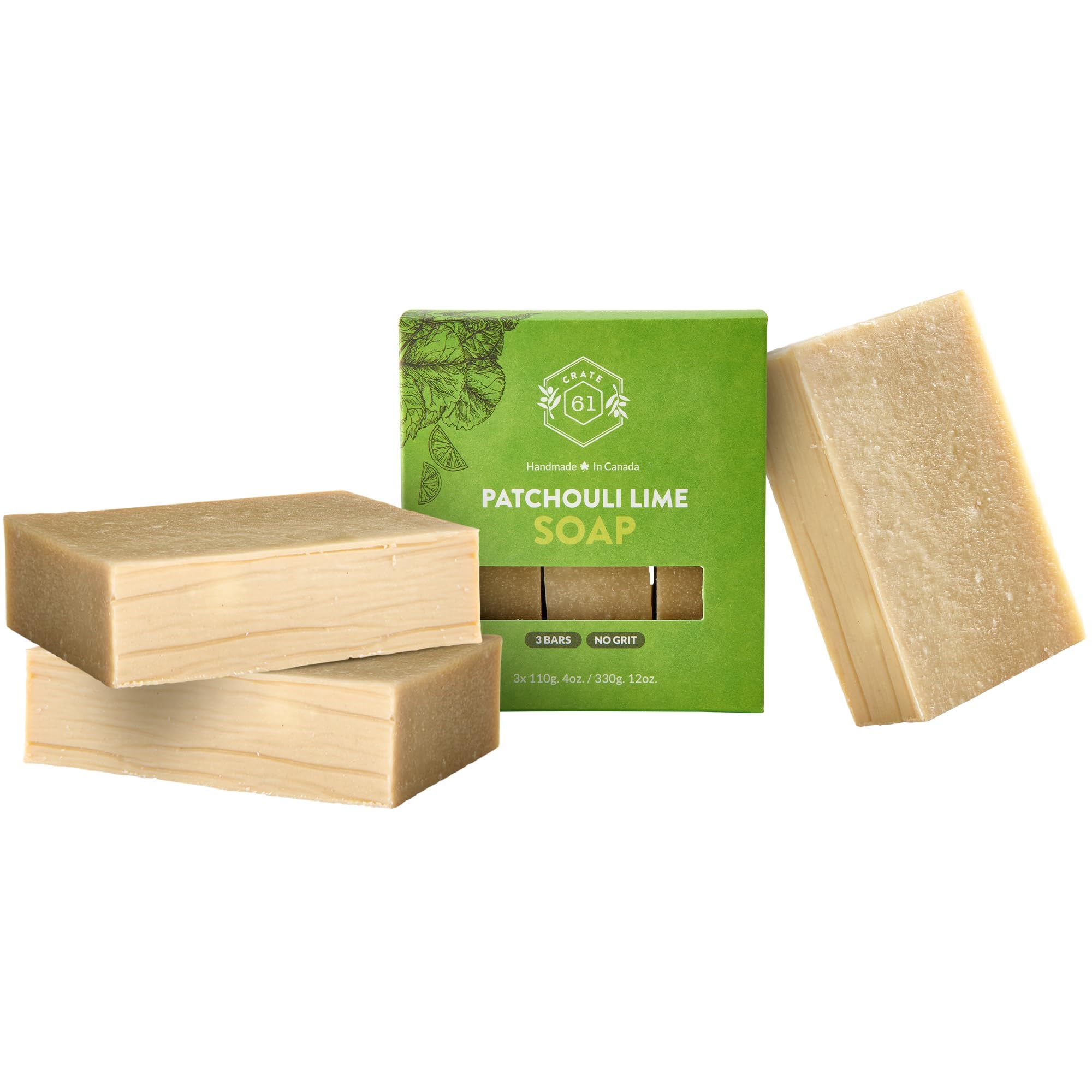 Crate 61, Handmade Vegan Natural Bar Soap Cold Pressed For Face And Body, With Premium Essential Oils, Eucalyptus & Peppermint For Men And Women 3 Pack (Patchouli Lime)