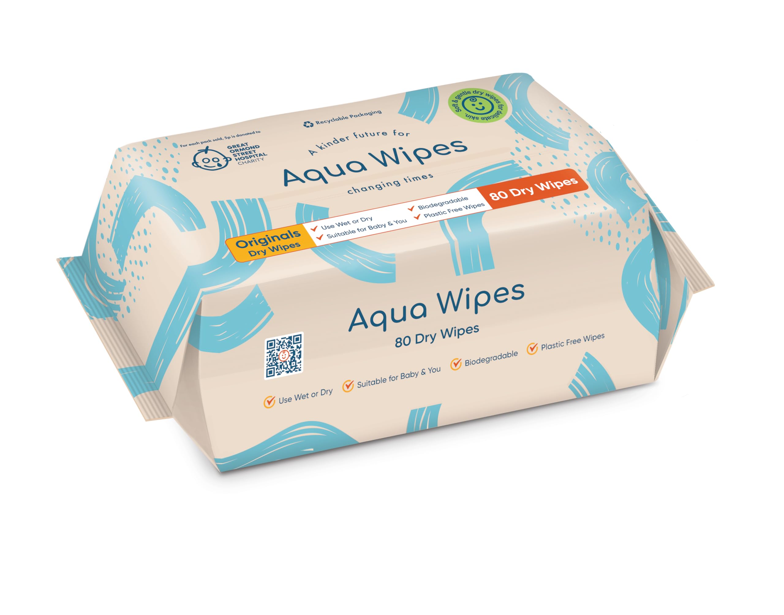 NEW Dry Face Wipes by Aqua Wipes - Biodegradable, Plastic Free Dry Towel Wipe. MakeUp Remover Disposable Towels – Textured Cotton-Soft Face Cloths. Kind to Skin & Baby - 80 Wipes per Pack (1 pack)