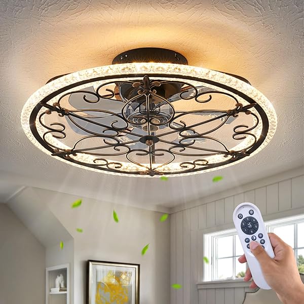 HUIXUTE CAGED CEILING FAN WITH LIGHTS REMOTE CONTROL,...