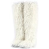 conmfotey Over the Knee Boots for Women 29 inchs Faux Fur Boots Flat Thigh High Boots