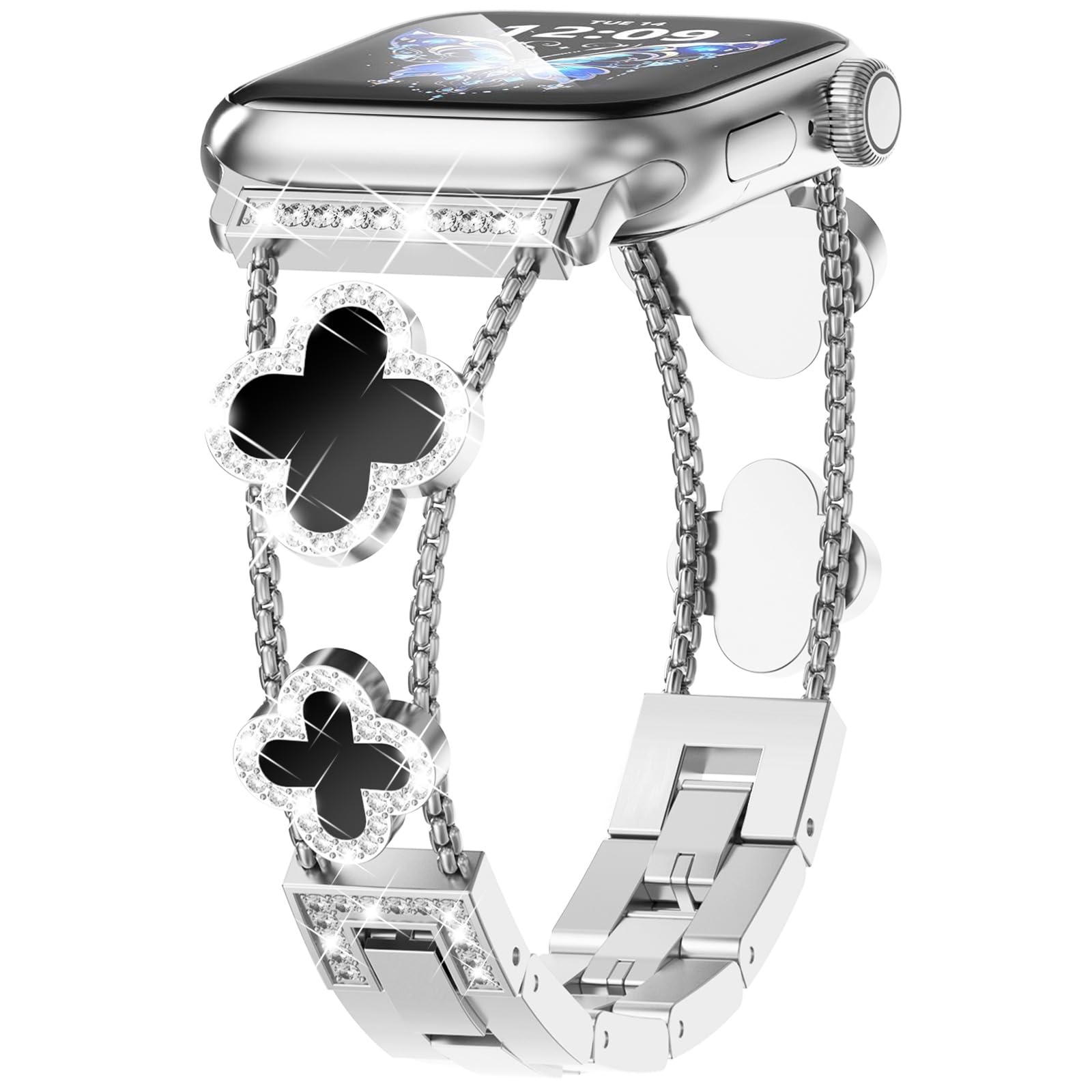 Fullife Metal Strap Compatible for Apple Watch 38mm 40mm 41mm 42mm(Series 11/10),Women Bling Stainless Steel Bracelet Straps Replacement Band for iWatch SE Series 11/10/9/8/7/6/5/4/3/2/1,Silver