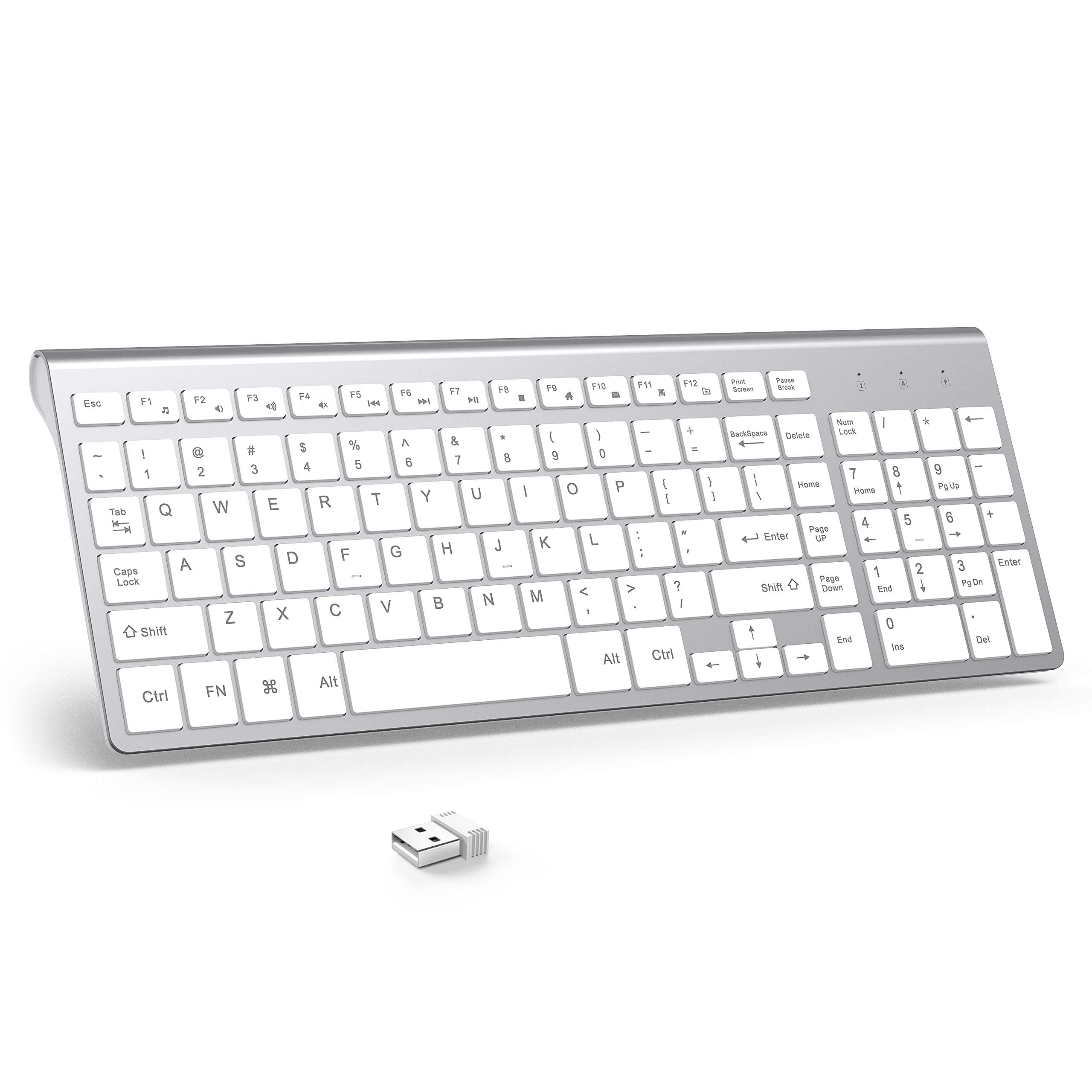 JOYACCESS J Wireless Keyboard, 2.4G Slim and Compact Wireless Keyboard with Numeric Keypad for Laptop, MacBook air, Apple, Computer, PC-Sliver&White