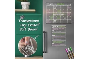 CLEVER CLEAN Clear Dry Erase Calendar 3-Pack Combo Set for Fridge. Reusable Transparent Monthly Calendar, Weekly Planner and Blank Clear Board Sticks to Wall and Glass (any smooth surface). 3 Neon Bright Liquid Ch