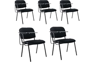 HNY Black Tablet Arm Chairs Set of 5, Mesh Office Waiting Room Chairs Guest Nesting Stacking Chairs, Reception Chairs with Flip-Up Table Conference Chairs for School Classroom Training Meeting Room