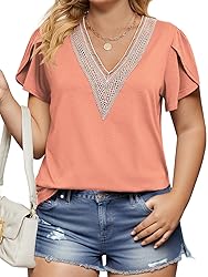 Womens Plus Size Tops Loose Fit Tulip Sleeve Summer
