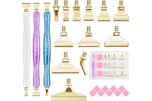 MuitoFeliz 24PCS DIY Diamond Art Pen Painting Tool Set - Metal Threaded Tip Accessories Gem Resin Dotting Pen Supplies Kit (Three Pen + 12 Tips + 9 Dotting Clay)