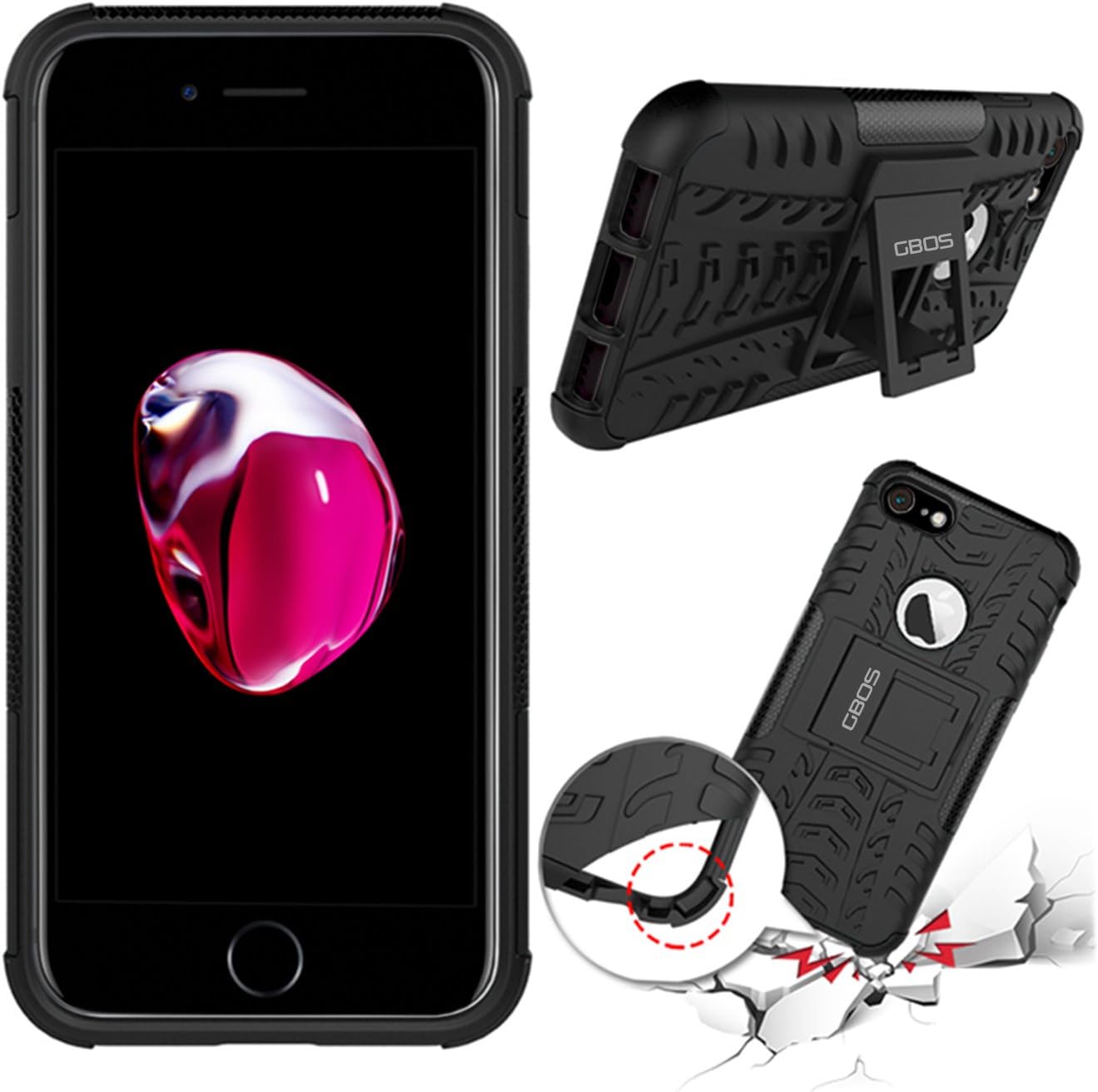For Apple iPhone 7 Plus Case, Black Dazzle Hybrid Defender Shockproof Armour Case
