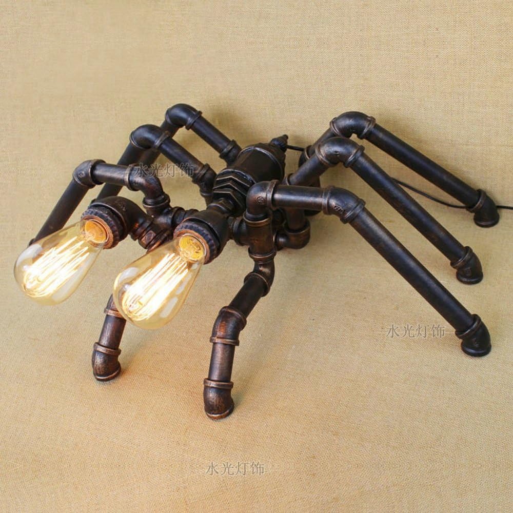 KMYX Water Pipe Desk Light Retro Industrial Loft Lighting Fixture Glass Shade Wooden Creative Spider Styling Table Lamp for Gift Decorated Restaurant Bar Cafe Clothing Store Edison E27