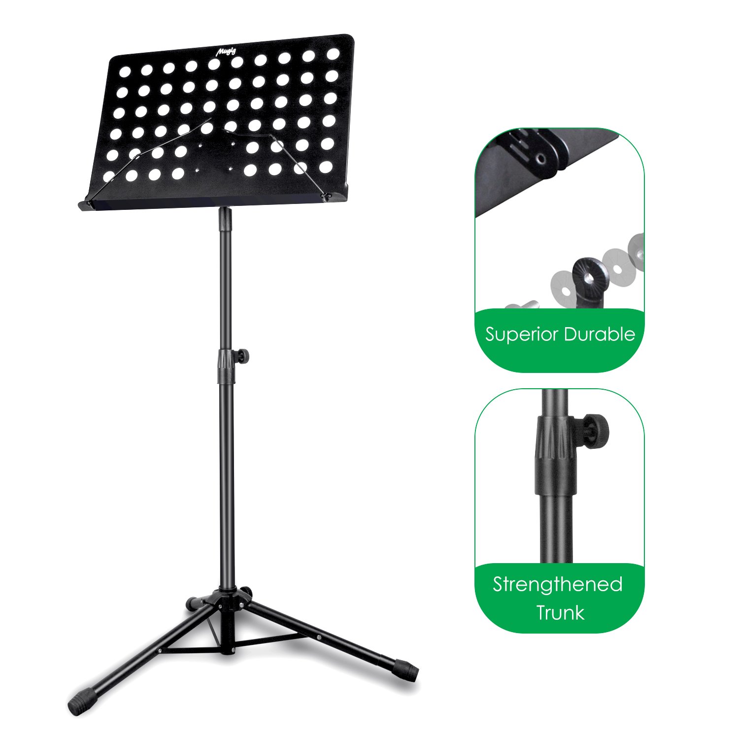 Mugig Music Stand,Sheet Music Stand Portable Adjustable Folding Music Holder for Instrument pad,books,Professional Collapsible Music Stand for Music Sheet(Black),Perfect for Instrumental Performance.