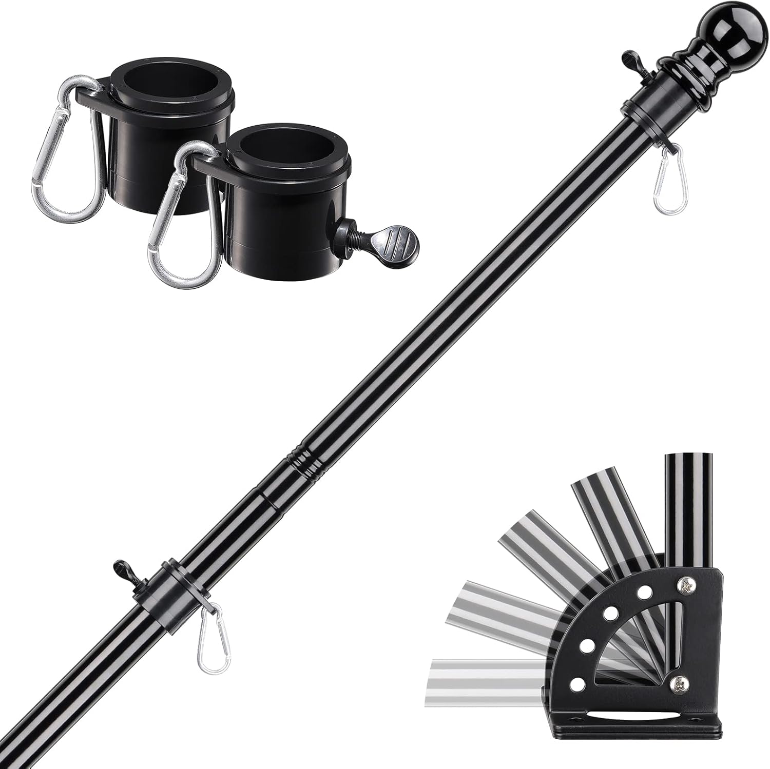 Flagpole Hardware - Flag Pole for House,5FT Black Tangle Free Outside House Flag Pole with Flag Pole Holder for Outside House Porch Garage Truck Boat Garden Yard,Heavy Duty Flag Poles with 5 Positions Bracket