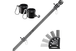 DEROFIT Flag Pole for House,5FT Black Tangle Free Outside House Flag Pole with Flag Pole Holder for Outside House Porch Garage Truck Boat Garden Yard,Heavy Duty Flag Poles with 5 Positions Bracket